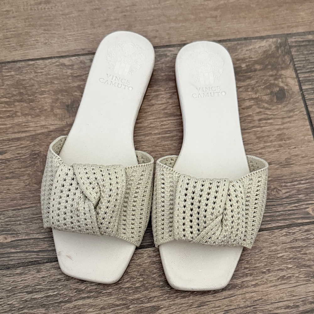 Vince Camuto Cream Knit Slide Mules